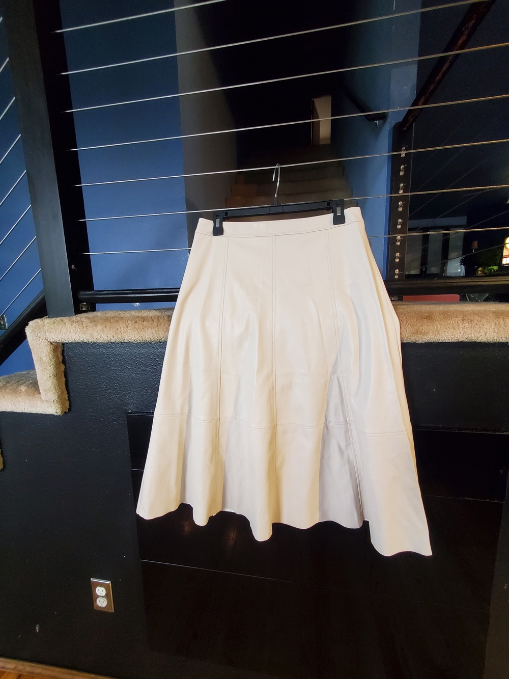 Banana Republic Cream A-Line Leather Midi Skirt